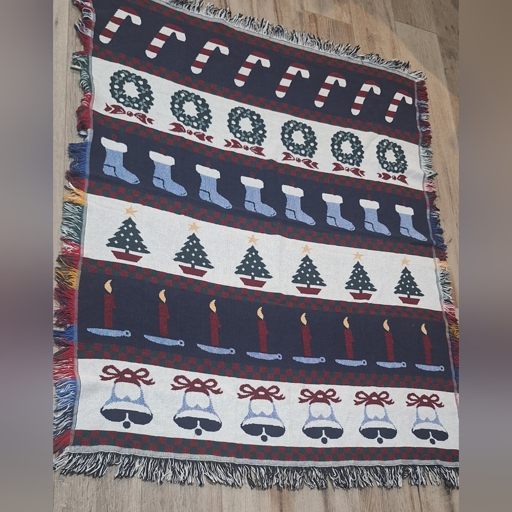 Vintage Crown Crafts Festive Holiday Throw Blanket with Christmas Patterns Retro